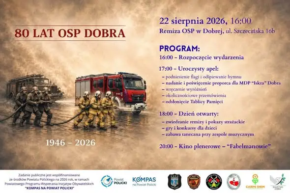 Jubileusz 80-lecia OSP Dobra: Święto Strażaków i Kino Plenerowe