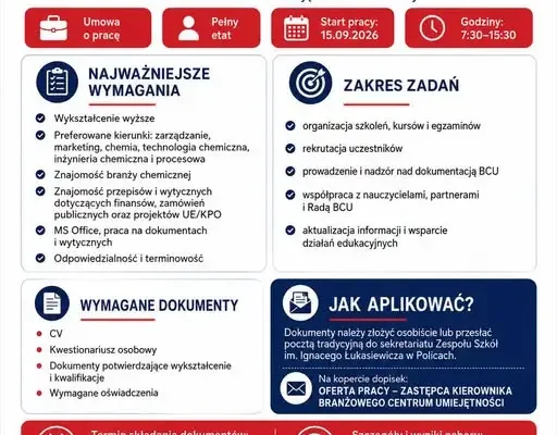Nabór na stanowisko Zastępcy Kierownika Branżowego Centrum Umiejętności w Policach