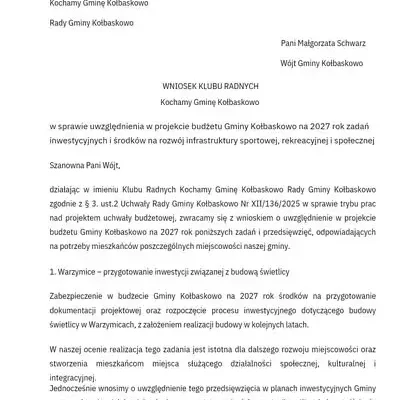 Klub radnych KochaMY Gminę Kołbaskowo chce boiska w Stobnie. Wniosek do budżetu na 2027 rok