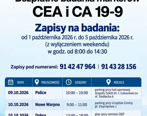 Bezpłatne badania markerów nowotworowych w Powiecie Polickim – zapisy od 1 października