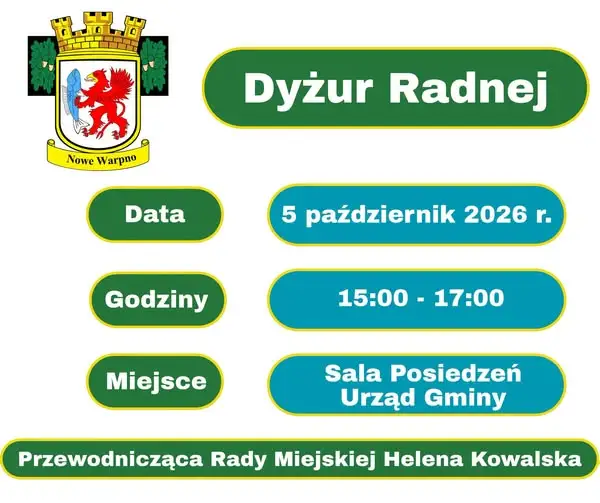 Dyżur Przewodniczącej Rady Miejskiej w Nowym Warpnie – 5 października 2026