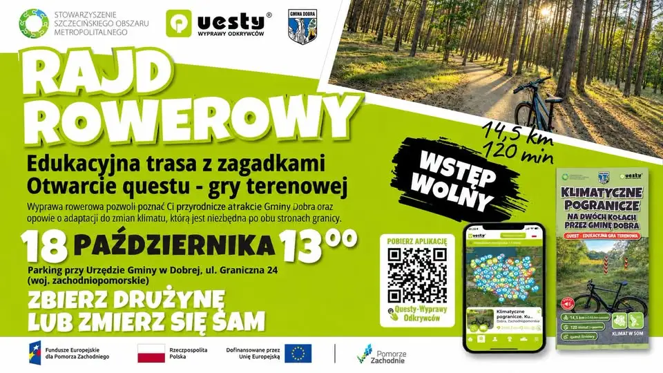 Rajd rowerowy w Gminie Dobra – otwarcie nowej trasy questowej już 18 października