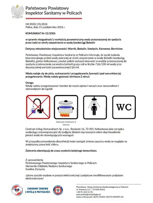 Bakterie grupy coli w wodociągu Bobolin. Mieszkańcy pięciu miejscowości muszą gotować wodę