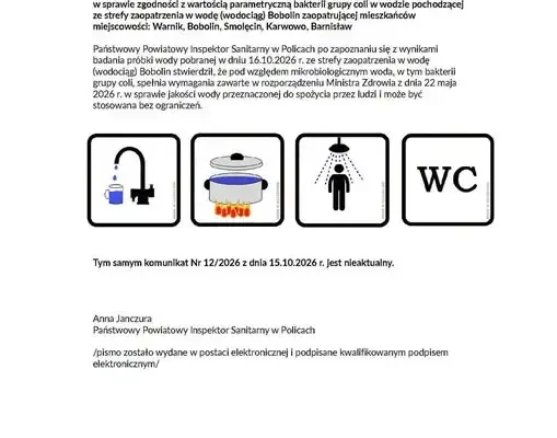 Woda z wodociągu Bobolin znów bezpieczna – sanepid odwołuje ostrzeżenie