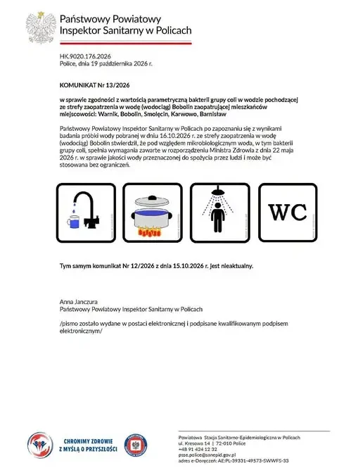 Woda z wodociągu Bobolin znów bezpieczna – sanepid odwołuje ostrzeżenie