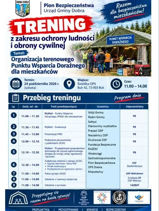 Gmina Dobra szkoli mieszkańców z obrony cywilnej – trening w Buku już 24 października