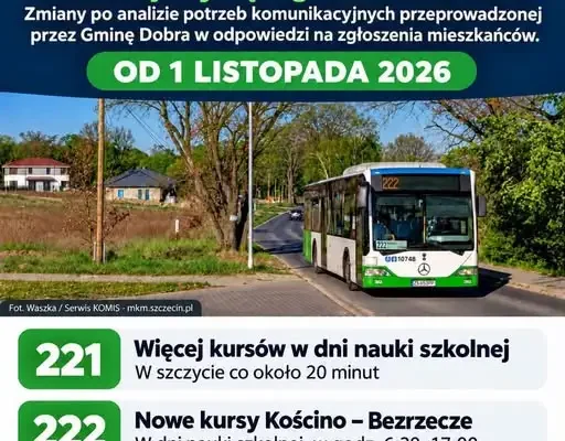 Gmina Dobra zmienia rozkłady jazdy: linie 221, 222 i 225 od 1 listopada