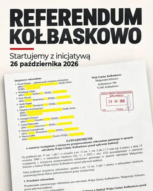 Radny Waldemar Urban inicjuje referendum w sprawie odwołania wójt Kołbaskowa