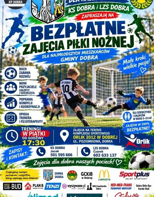 Bezpłatny trening piłkarski dla dzieci w Dobrej – już w piątek na Orliku